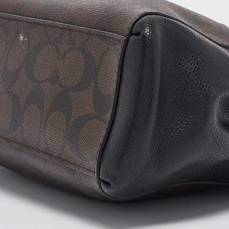 Pre Owned Coach Black/Brown Signature Coated Canvas and Leather Mini Christie Carryall Satchel