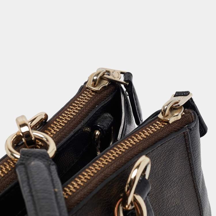 Pre Owned Coach Black/Brown Signature Coated Canvas and Leather Mini Christie Carryall Satchel