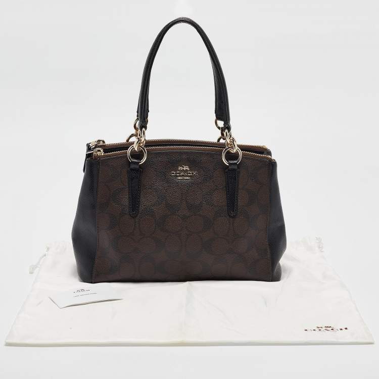 Pre Owned Coach Black/Brown Signature Coated Canvas and Leather Mini Christie Carryall Satchel