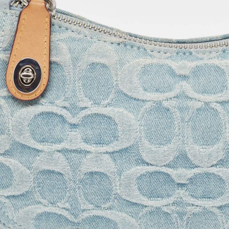 Pre Owned Coach Light Blue Signature Denim and Leather Swinger 20 Clutch Bag