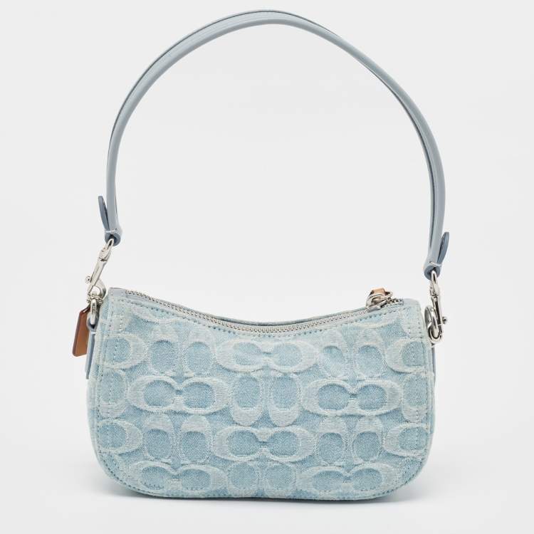 Pre Owned Coach Light Blue Signature Denim and Leather Swinger 20 Clutch Bag