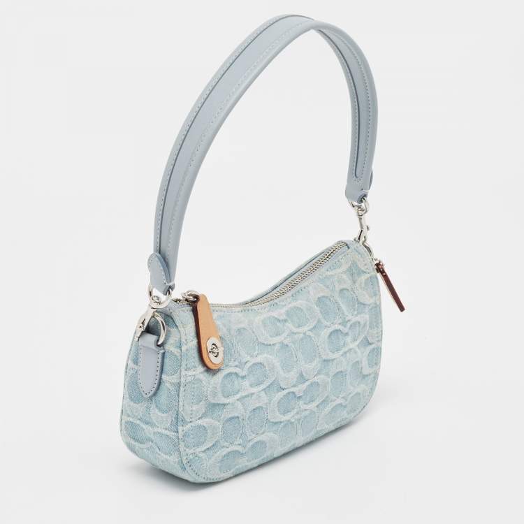 Pre Owned Coach Light Blue Signature Denim and Leather Swinger 20 Clutch Bag