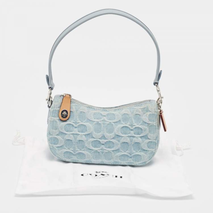 Pre Owned Coach Light Blue Signature Denim and Leather Swinger 20 Clutch Bag