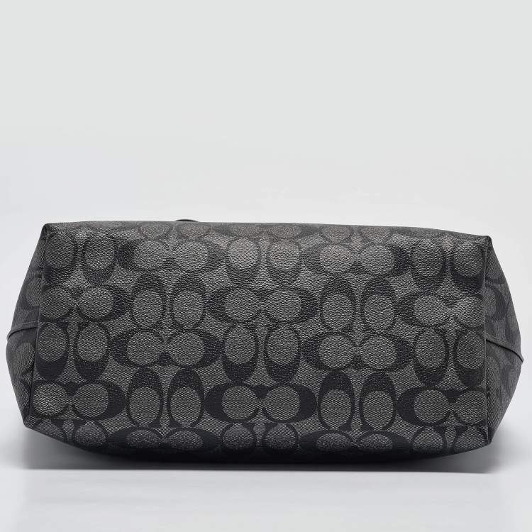 Pre Owned Coach Black/Silver Signature Coated Canvas and Leather City Zip Tote
