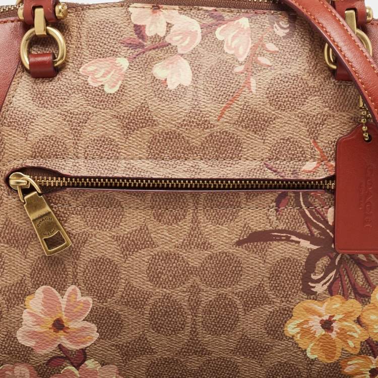 Pre Owned Coach Beige/Brown Signature Coated Canvas and Leather Floral Prairie Satchel