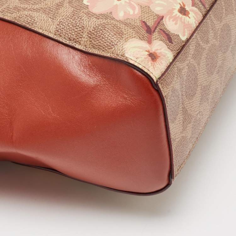 Pre Owned Coach Beige/Brown Signature Coated Canvas and Leather Floral Prairie Satchel