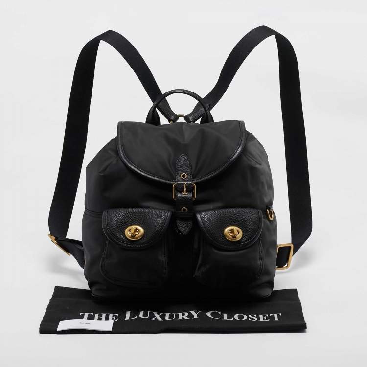 Pre Owned Coach Black Nylon and Leather Cargo Vintage Rose Print Interior Backpack