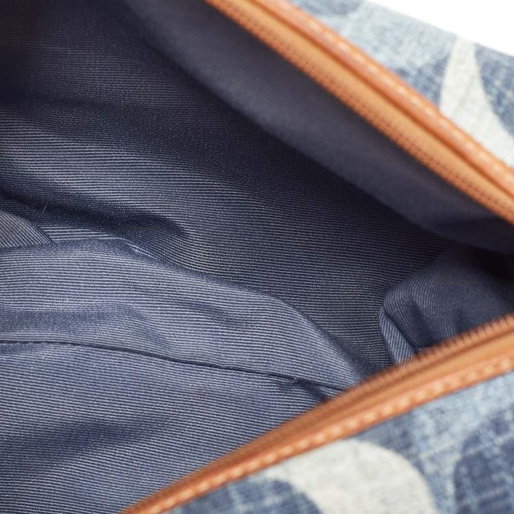 Pre Owned Coach Blue/Brown Signature Denim and Leather Baguette Bag