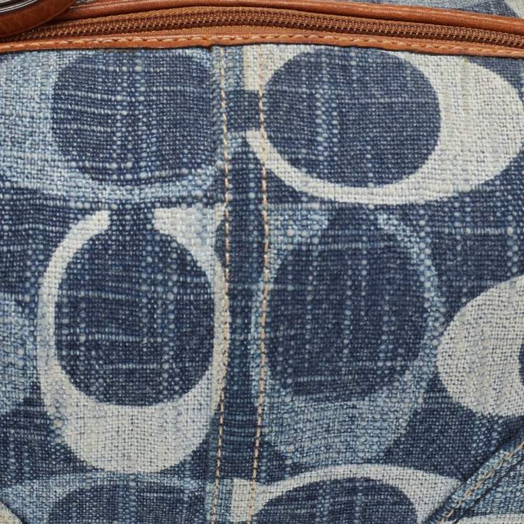 Pre Owned Coach Blue/Brown Signature Denim and Leather Baguette Bag
