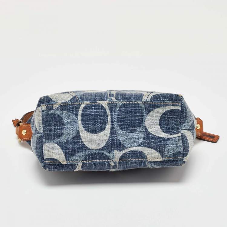 Pre Owned Coach Blue/Brown Signature Denim and Leather Baguette Bag