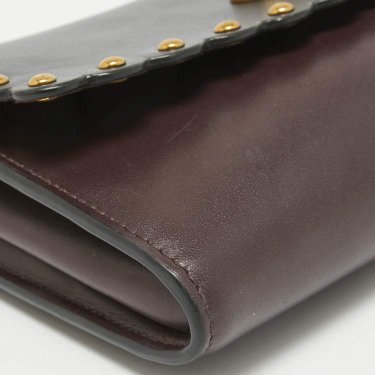 Pre Owned Coach Black/Burgundy Leather Scallop Studded Marlow Crossbody Bag