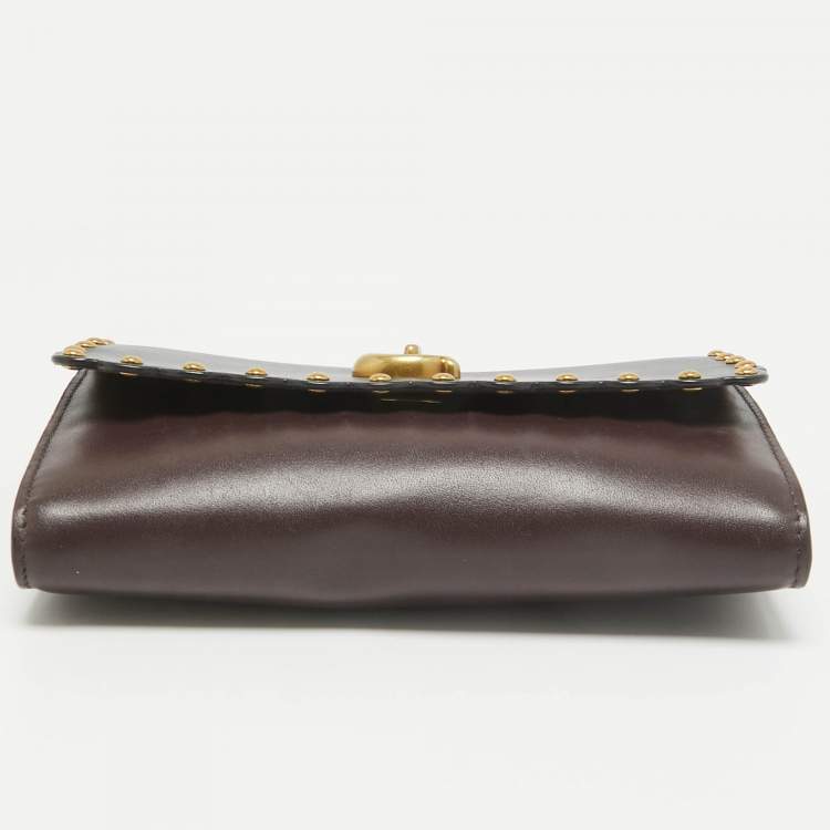 Pre Owned Coach Black/Burgundy Leather Scallop Studded Marlow Crossbody Bag