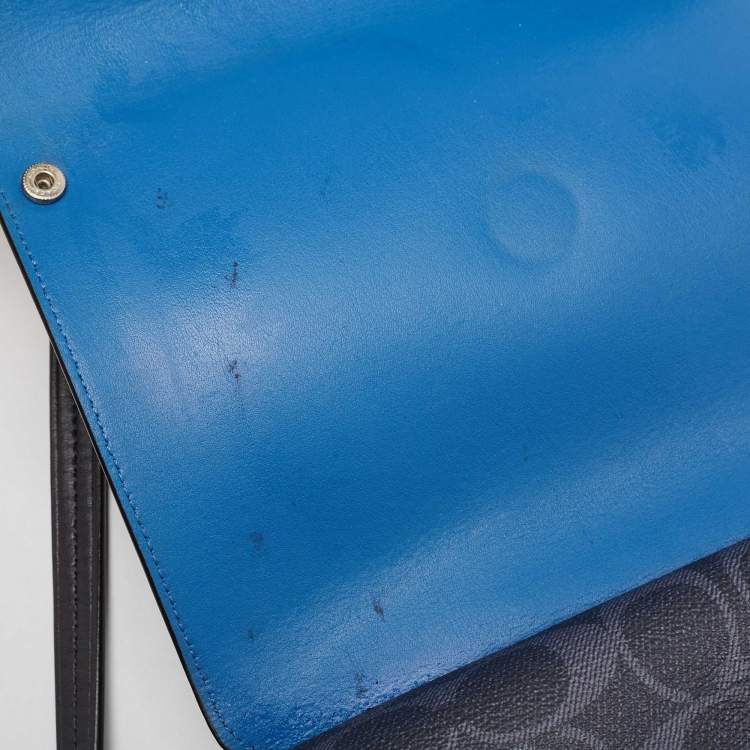 Pre Owned Coach Navy Blue Signature Coated Canvas and Leather Reversible Flap Crossbody Bag