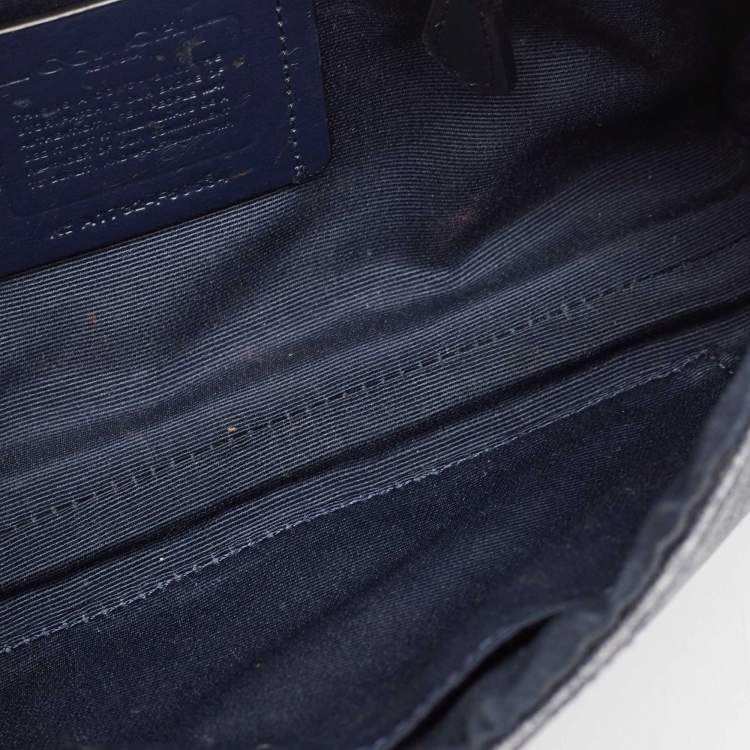 Pre Owned Coach Navy Blue Signature Coated Canvas and Leather Reversible Flap Crossbody Bag