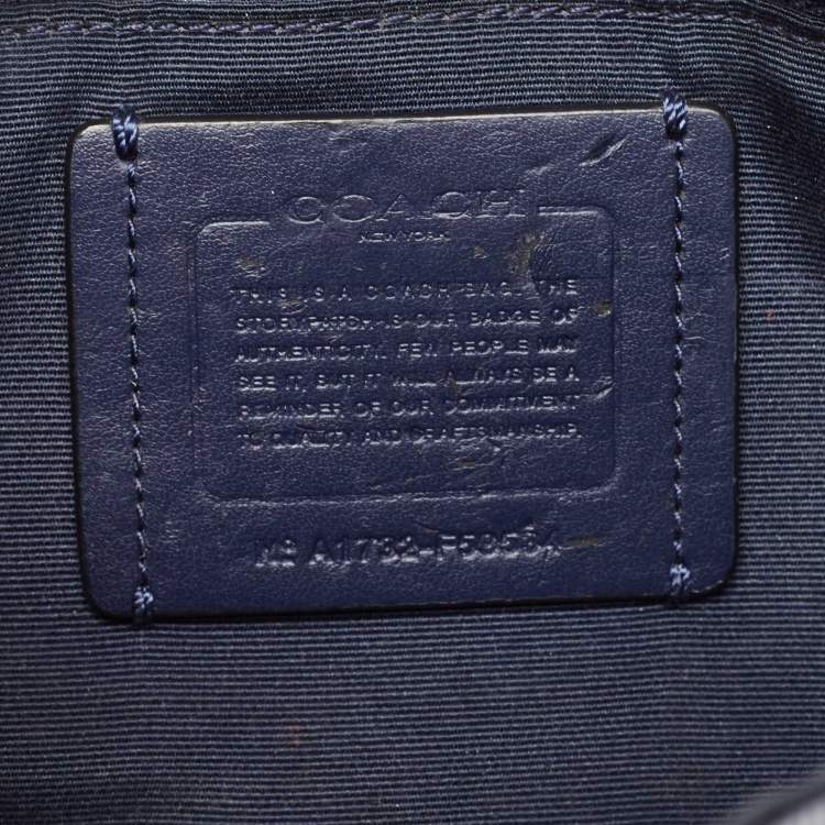 Pre Owned Coach Navy Blue Signature Coated Canvas and Leather Reversible Flap Crossbody Bag