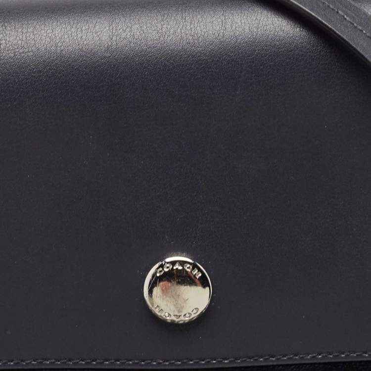 Pre Owned Coach Navy Blue Signature Coated Canvas and Leather Reversible Flap Crossbody Bag
