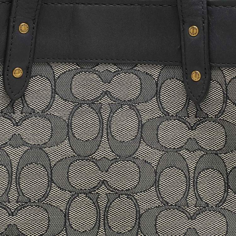 Pre Owned Coach Navy Blue Canvas and Leather Field Tote 30