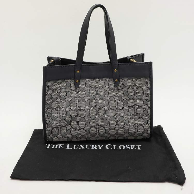 Pre Owned Coach Navy Blue Canvas and Leather Field Tote 30