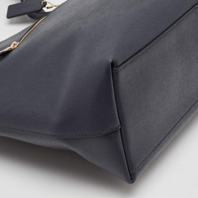 Pre Owned Coach Navy Blue Leather Gallery Tote