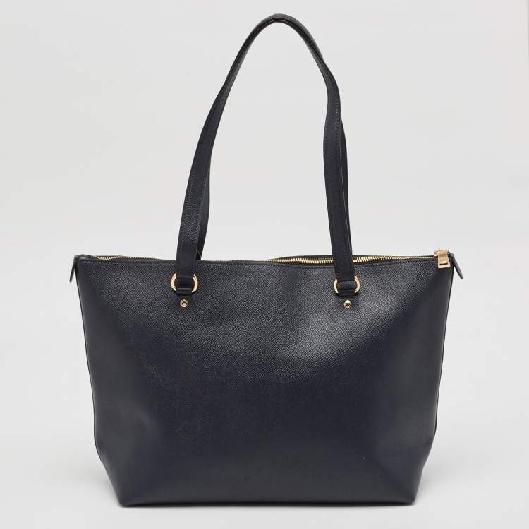 Pre Owned Coach Navy Blue Leather Gallery Tote