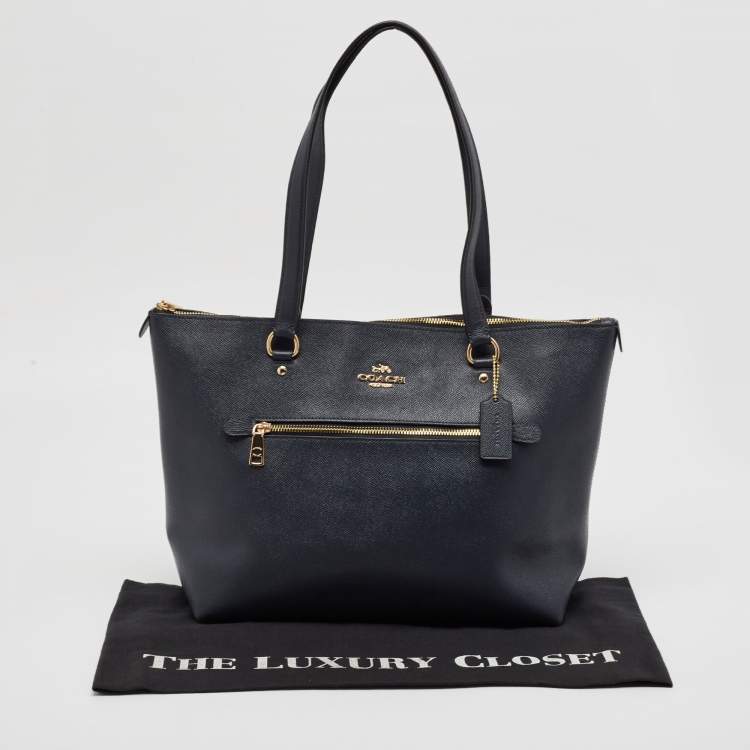 Pre Owned Coach Navy Blue Leather Gallery Tote
