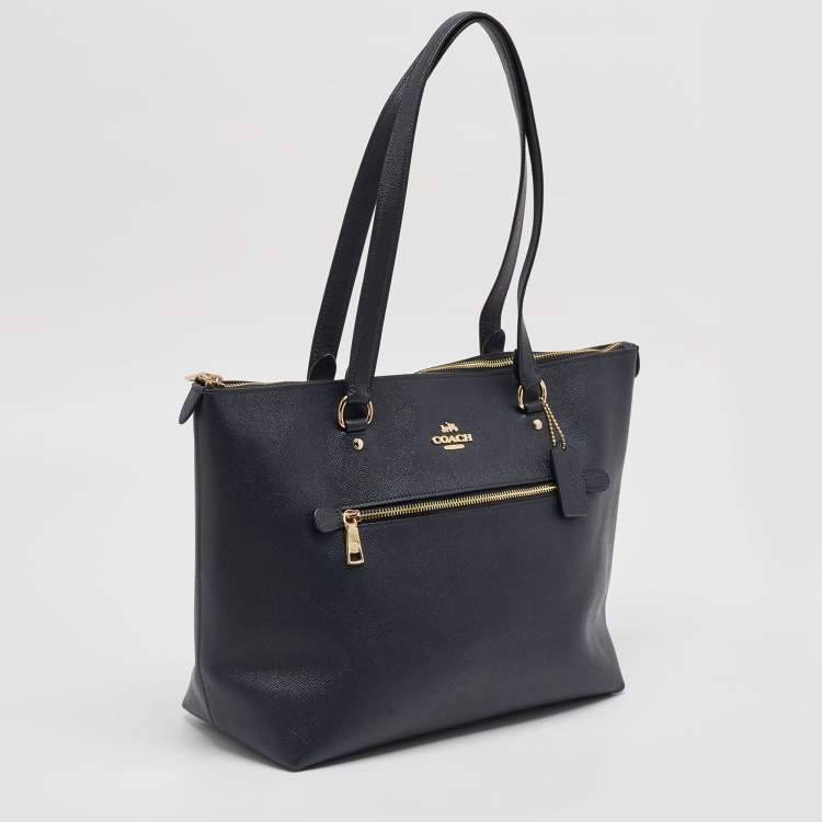 Pre Owned Coach Navy Blue Leather Gallery Tote