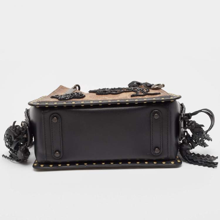 Pre Owned Coach Black/Brown Signature Coated Canvas and Leather Dreamer Embellished Satchel