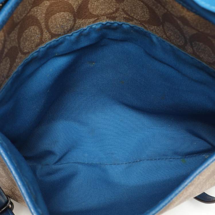 Pre Owned Coach Beige/Blue Signature Coated Canvas File Crossbody Bag