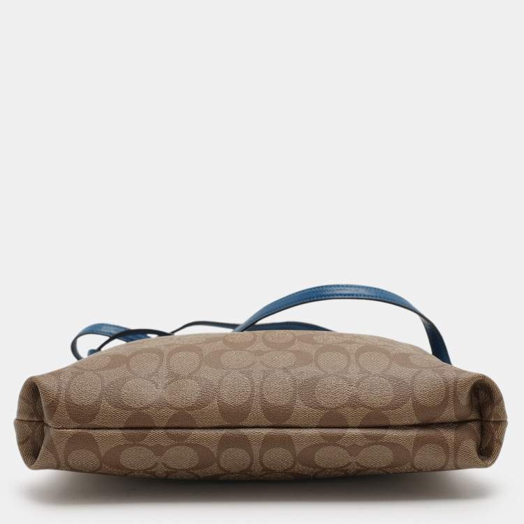 Pre Owned Coach Beige/Blue Signature Coated Canvas File Crossbody Bag