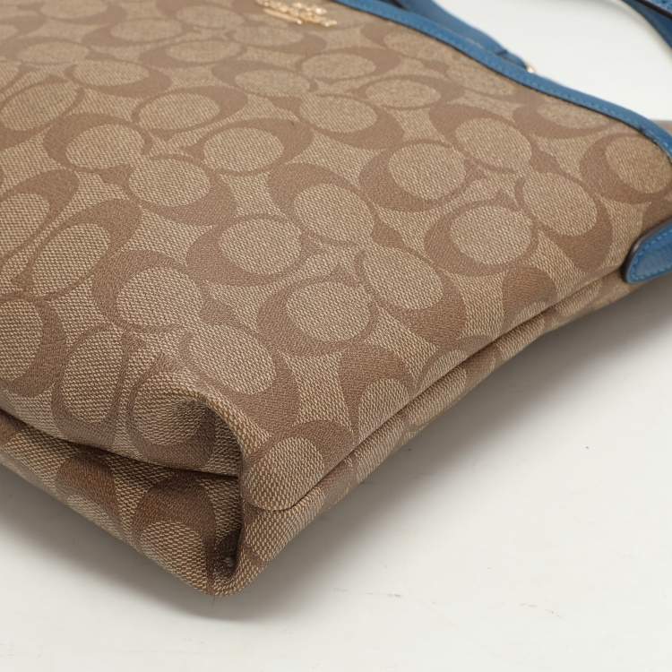 Pre Owned Coach Beige/Blue Signature Coated Canvas File Crossbody Bag
