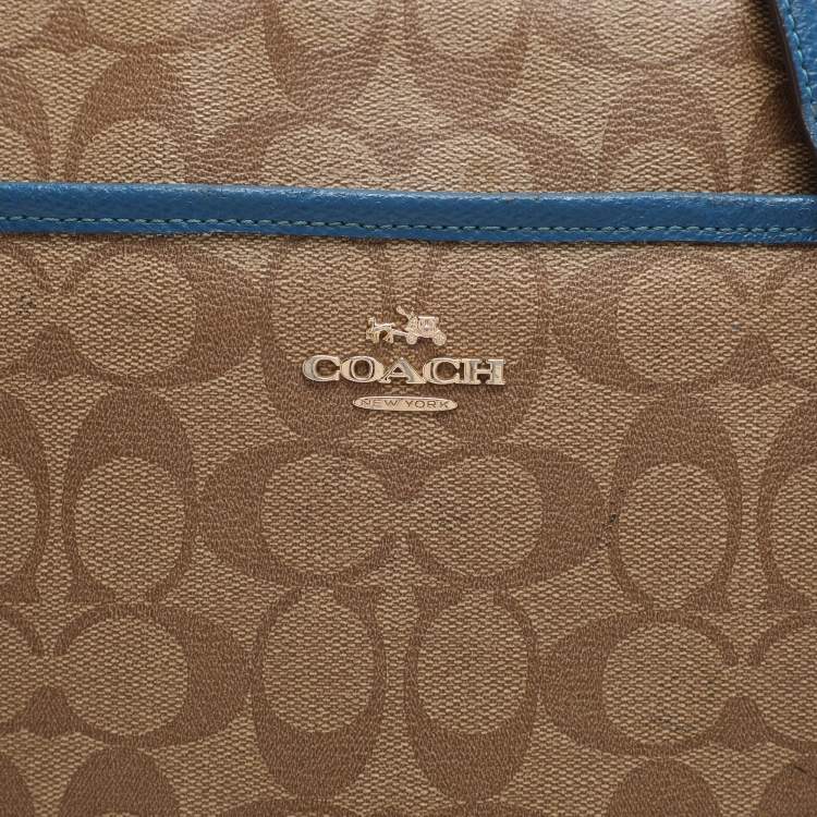 Pre Owned Coach Beige/Blue Signature Coated Canvas File Crossbody Bag