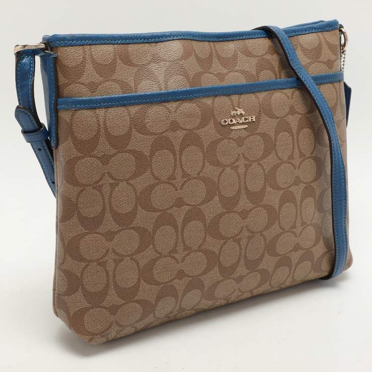 Pre Owned Coach Beige/Blue Signature Coated Canvas File Crossbody Bag