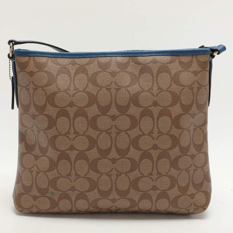 Pre Owned Coach Beige/Blue Signature Coated Canvas File Crossbody Bag