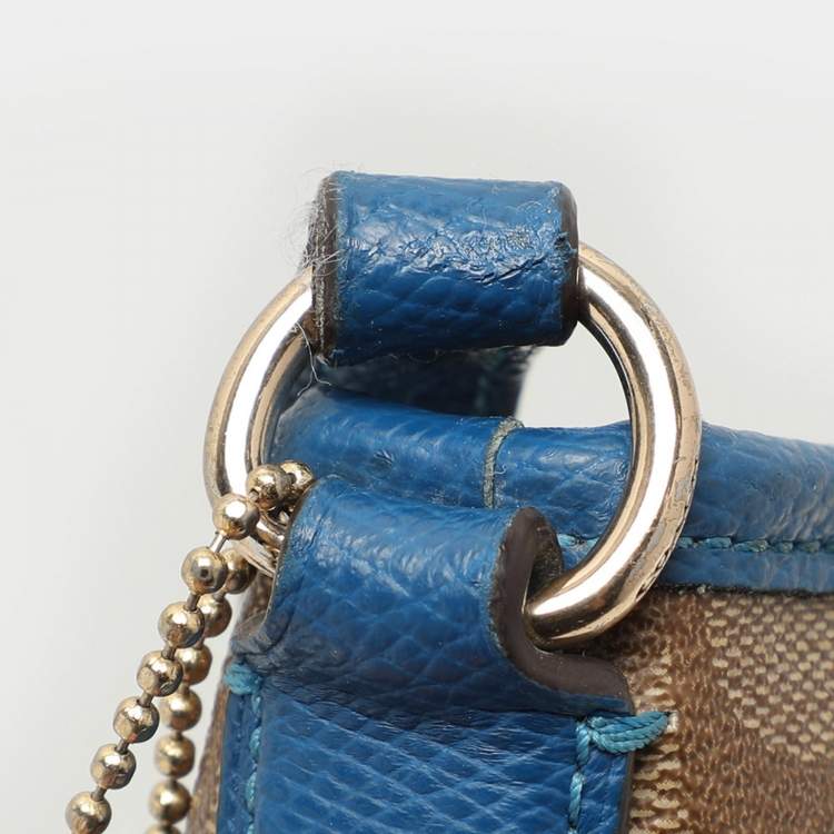 Pre Owned Coach Beige/Blue Signature Coated Canvas File Crossbody Bag