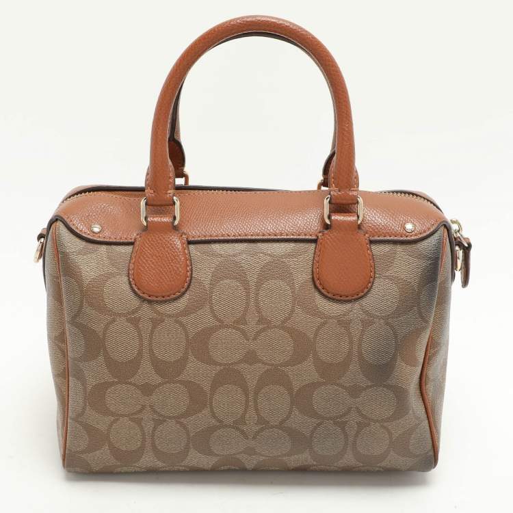 Pre Owned Coach Beige/Brown Signature Coated Canvas and Leather Mini Bennett Satchel