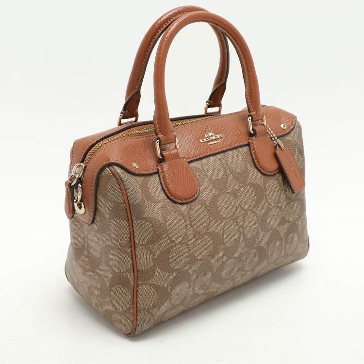 Pre Owned Coach Beige/Brown Signature Coated Canvas and Leather Mini Bennett Satchel