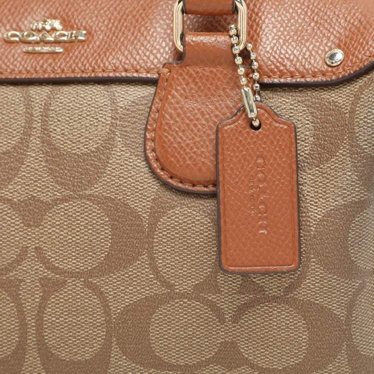 Pre Owned Coach Beige/Brown Signature Coated Canvas and Leather Mini Bennett Satchel