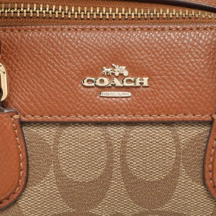 Pre Owned Coach Beige/Brown Signature Coated Canvas and Leather Mini Bennett Satchel