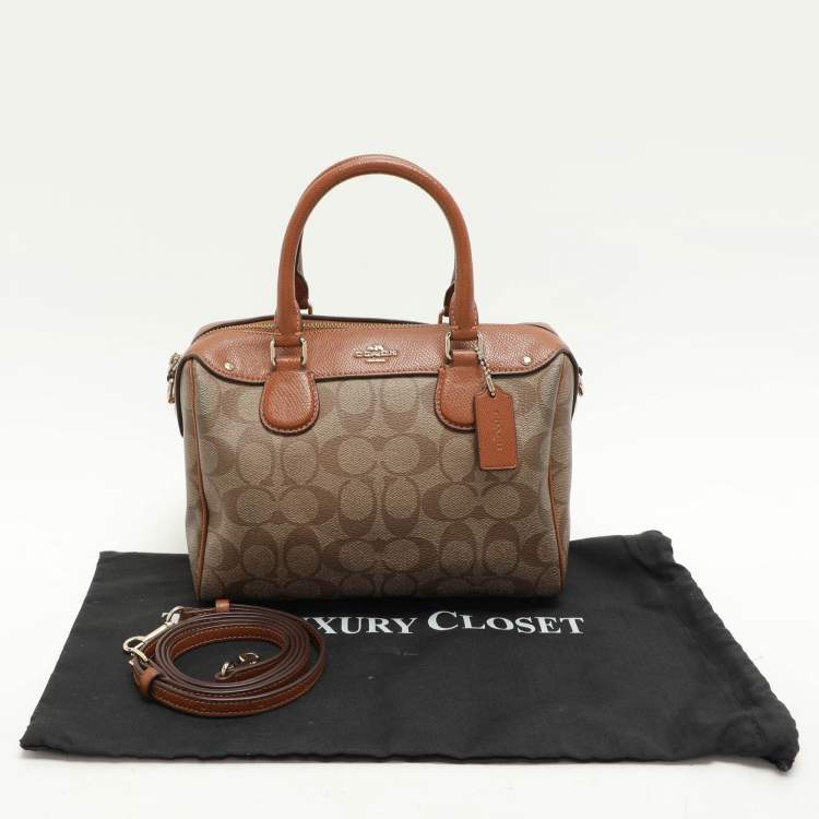 Pre Owned Coach Beige/Brown Signature Coated Canvas and Leather Mini Bennett Satchel