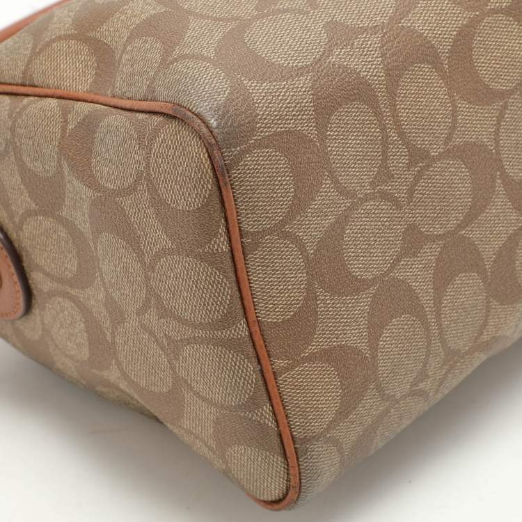 Pre Owned Coach Beige/Brown Signature Coated Canvas and Leather Mini Bennett Satchel