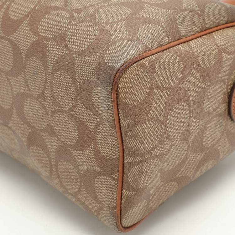 Pre Owned Coach Beige/Brown Signature Coated Canvas and Leather Mini Bennett Satchel