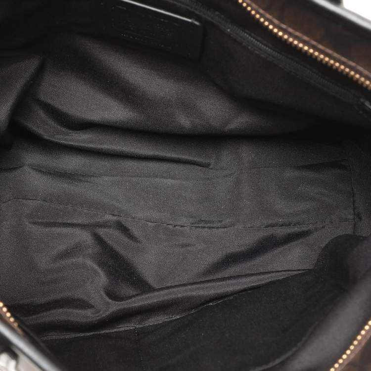 Pre Owned Coach Black/Brown Signature Coated Canvas and Leather City Zip Tote