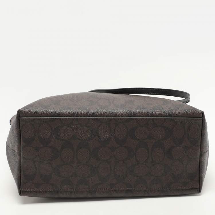 Pre Owned Coach Black/Brown Signature Coated Canvas and Leather City Zip Tote