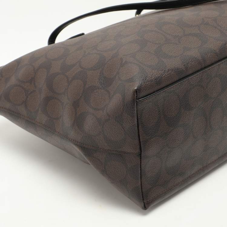 Pre Owned Coach Black/Brown Signature Coated Canvas and Leather City Zip Tote