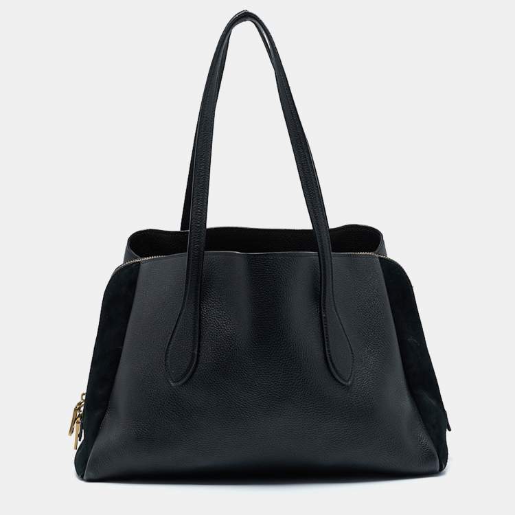 Pre Owned Coach Black Leather and Suede Lora Carryall Satchel