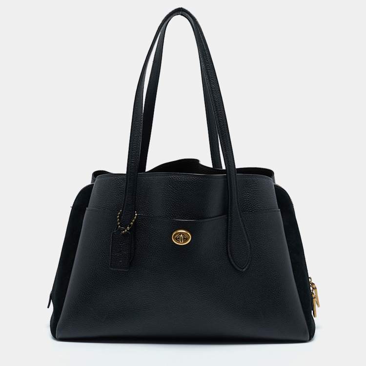 Pre Owned Coach Black Leather and Suede Lora Carryall Satchel