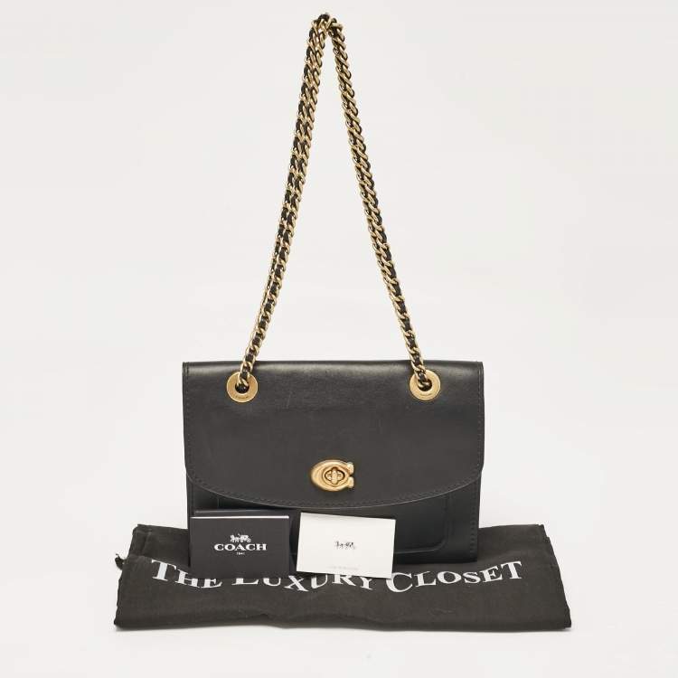 Pre Owned Coach Black Leather Parker Chain Flap Shoulder Bag