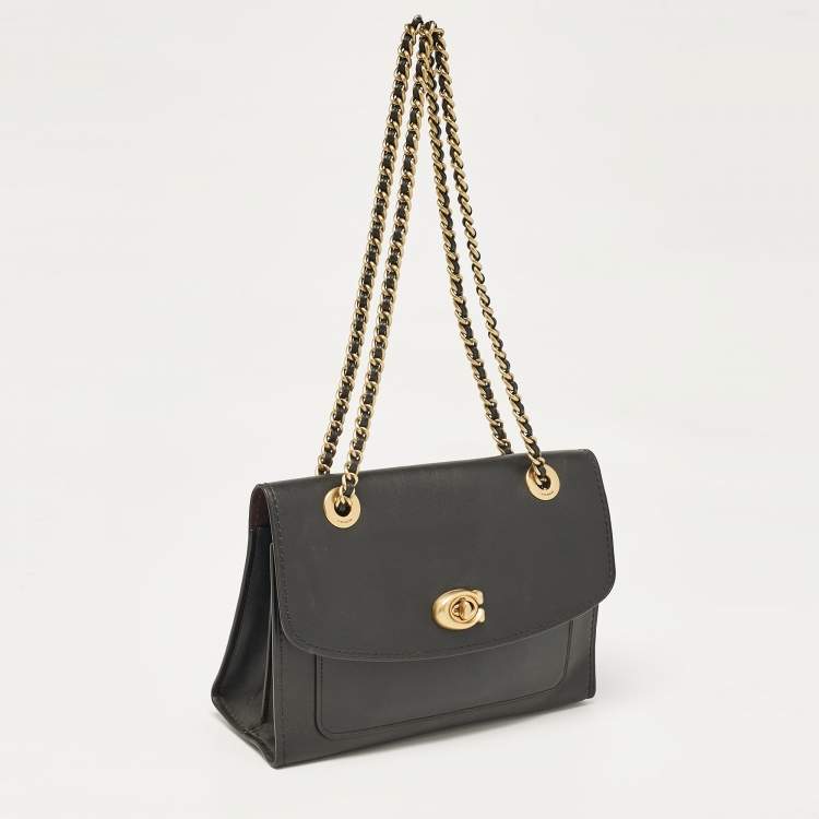 Pre Owned Coach Black Leather Parker Chain Flap Shoulder Bag