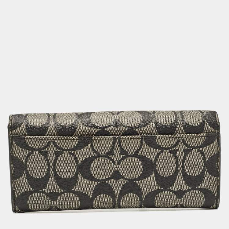 Pre Owned Coach Black Signature Coated Canvas Peyton Continental Wallet