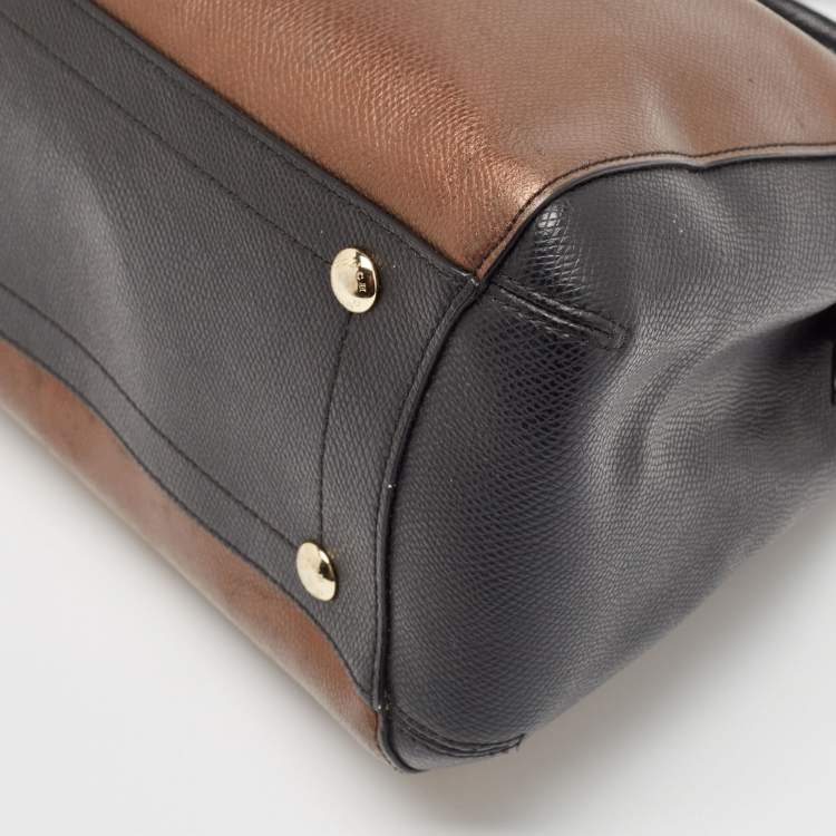 Pre Owned Coach Metallic/Black Leather Margot Carryall Satchel